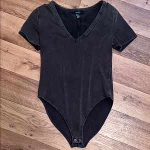Destroyed Black Denim Bodysuit